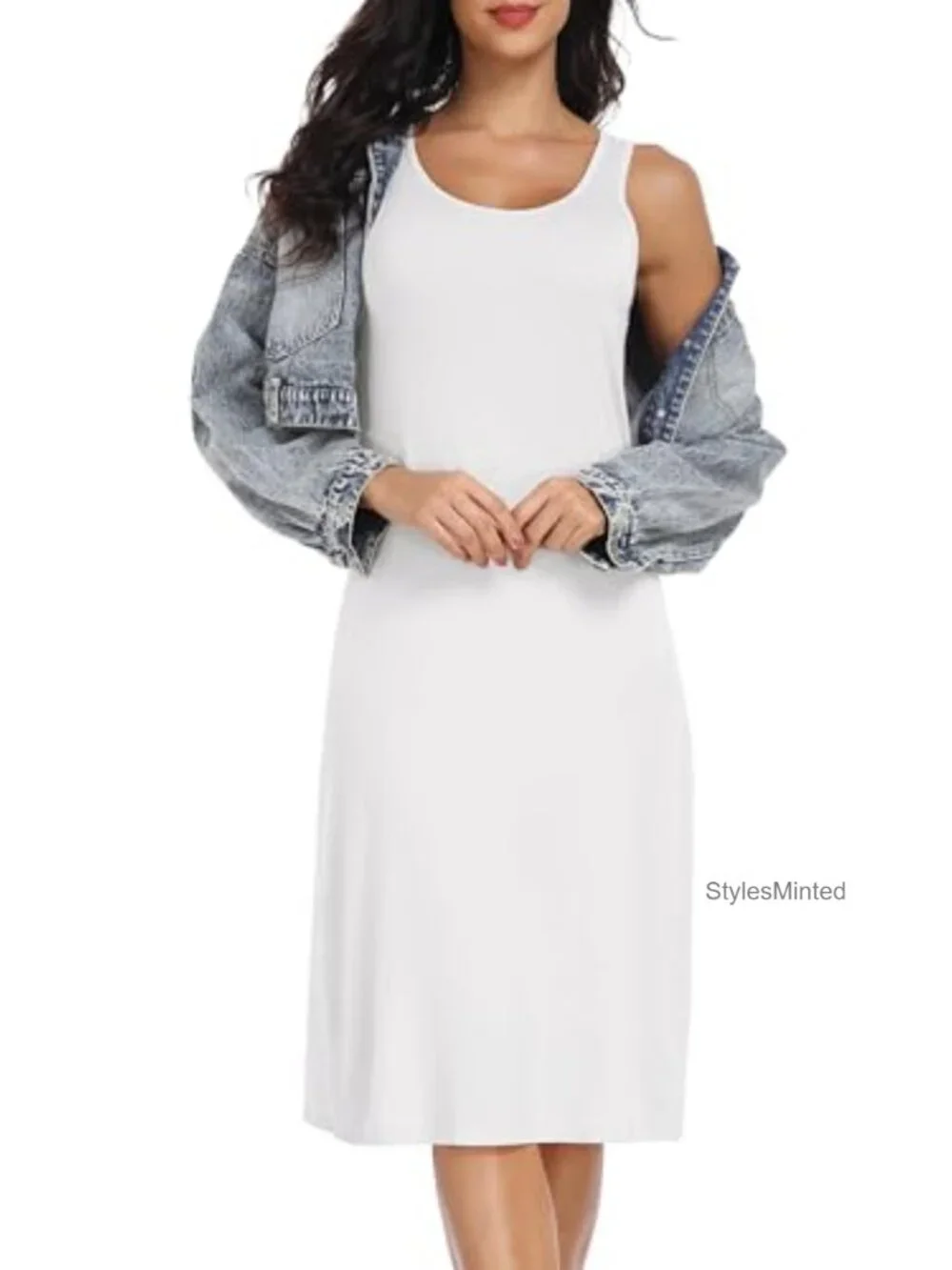 Women's Full Slip Under Dress Long Wide Straps Sleeveless Tank Nightgown 95%